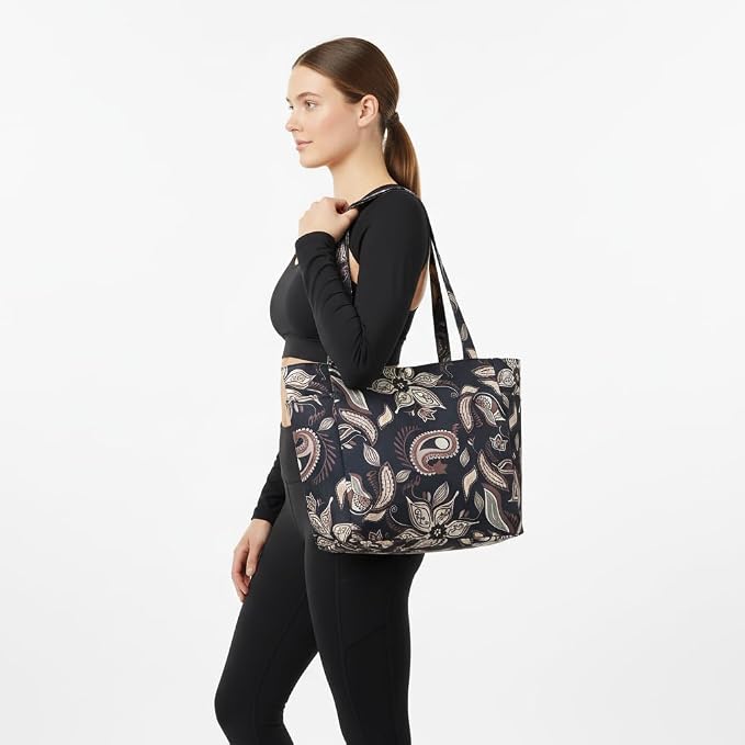 Floral Paisley Pattern Yoga Bag, Canvas Tote with Blue and Pink Design, Spacious Carrier for Yoga Mat and Accessories
