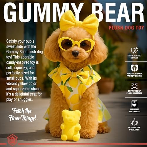 Gummy Bear – Luxurious Parody Plush Dog Toy with Squeaker, Premium Fabric, Embroidered Details, Designer-Inspired Chew Toy, Fun Gift for Small Dogs & Dog Lovers