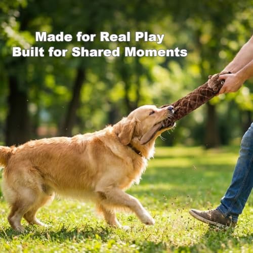 24” Stuffing-Free Dog Toy – Plush Beaver with 2 Squeakers & Crinkle Paper, Flat Body Quilted Design for Interactive Play, Medium & Large Dogs