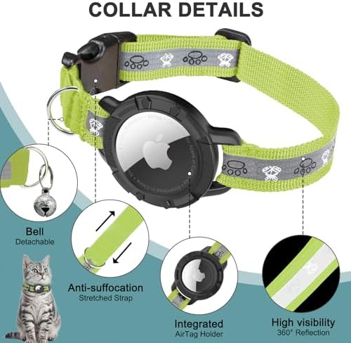 Reflective AirTag Cat Collar, Integrated Cat Collar with Air Tag Holder | Built in AirTag Holder, Adjustable 7-13in for Cats, Kittens and Puppies, Safety Elastic Band, Reflective for Night Walking