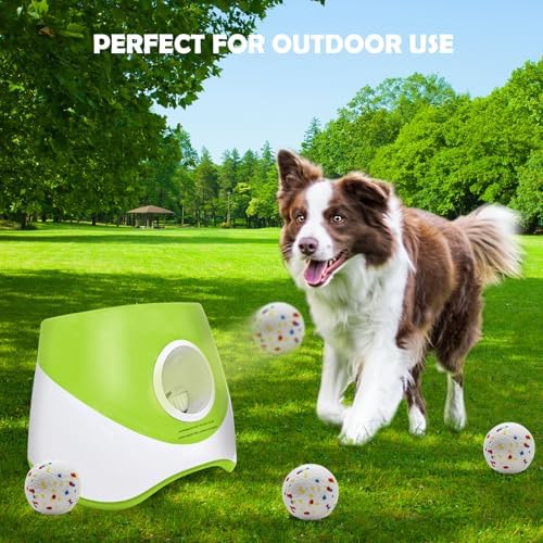 MEKAPLE Automatic Dog Ball Launcher for Samll to Medium Dogs, Upgraded Interactive Toy Balls Thrower, Mental Stimulating Dog Toys with 4 Durable Etpu Balls 2.2 Inch (Light Green)