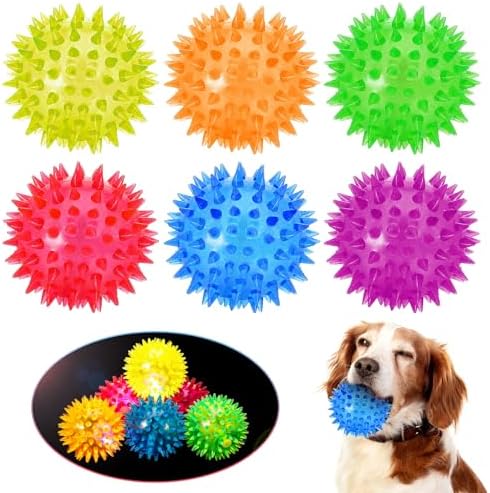 DragonflyDreams 6Pc Spiky LED Dog Chew Toys with Spiky Balls