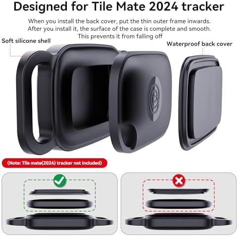 DDJ Dog Collar Holder for Tile Life360 Pro 2024 Tracker Case, 2-Pack | Waterproof Silicone Cover, Full-Body Protective Case, Ultra Durable, Scratch Resistant, ,Black,Blue