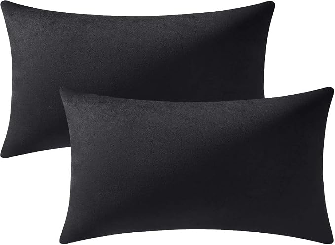 Lumbar Pillow Covers 12x20 Black: Pack of 2 Cozy Soft Velvet Rectangular Modern Luxury Decorative Throw Pillow Cases for Sofa Couch Living Room Bed Home Decor