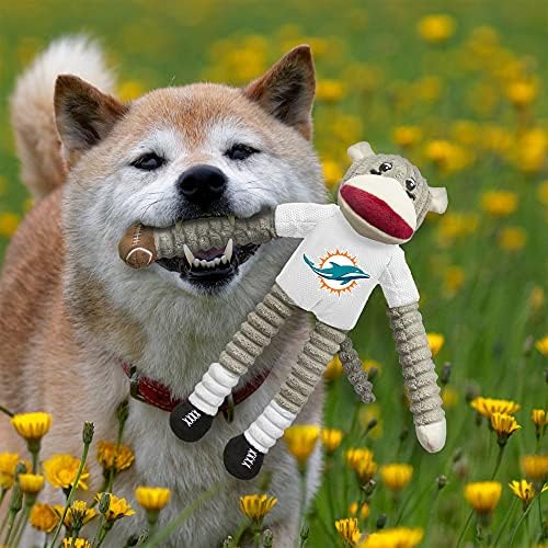 Littlearth NFL Miami Dolphins Sock Monkey Pet Toy, Team Color, One Size