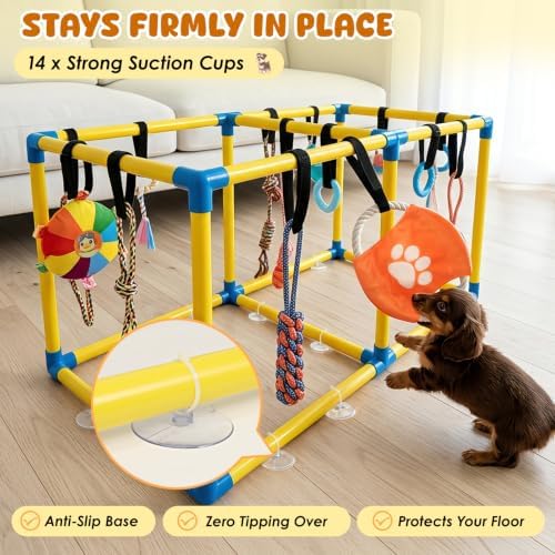 XIAPIA Puppy Play Gym with 14 Hanging Toys, Indoor Puppy Gym for Small Dogs