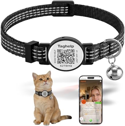 Reflective-Breakaway Cat Collars with Bells with QR Code Name Tag, Cat ID Tag Personalized,Adjustable Small,Ideal for Girl Cats Male Cats Kittens Puppies (Black B,Collar Only)