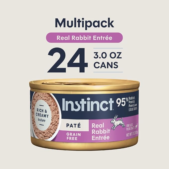 Instinct Original Grain Free Real Rabbit Recipe Natural Wet Canned Cat Food, 3 oz. Cans (Case of 24) | Rich & creamy pate texture, high protein, real rabbit, whole-food ingredients, grain-free, hydration support