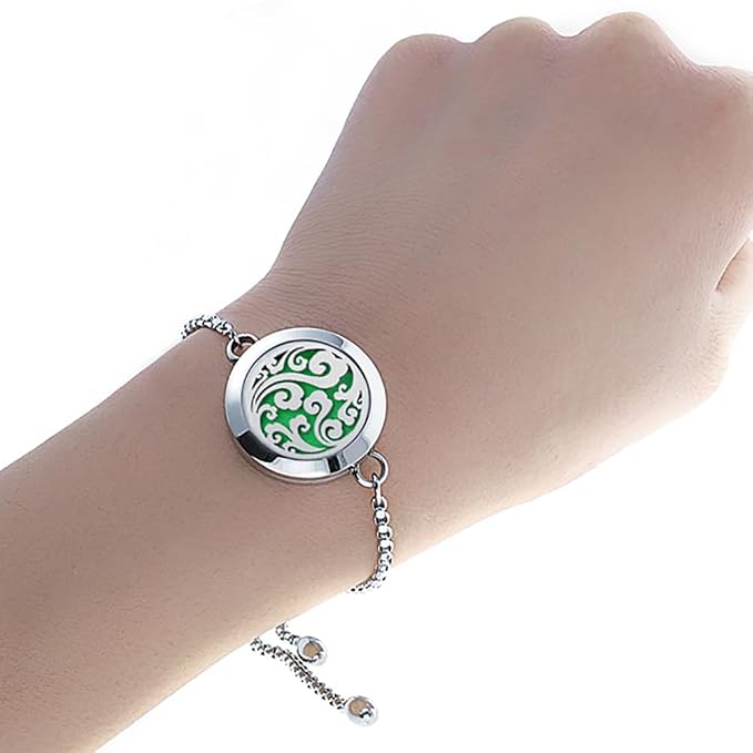 Essential Oil Diffuser Bracelet 30mm Diffuser Locket Chain Lucky Clouds Stainless Steel Bracelet Set Adjustable Bracelets Gift for Women Men