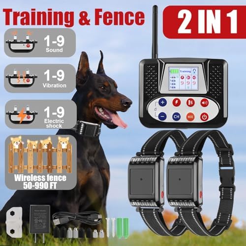 Wireless Dog Fence, 2026 Electric Dog Fence with Remote, Waterproof Training Collar Receiver, Vibration & Shock, Covers up to 856-Acre Pet Dog Fence Boundary Containment System,for3dogs