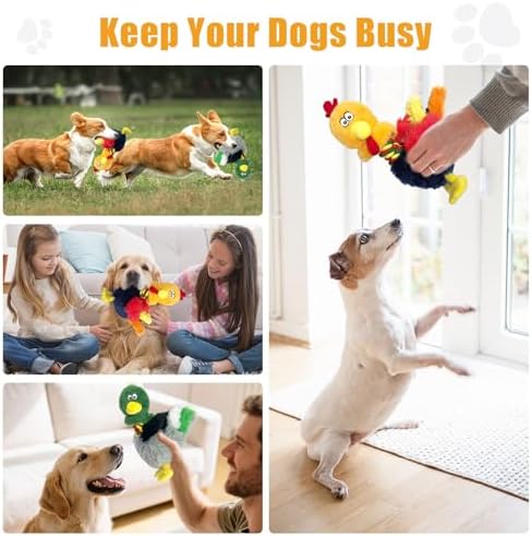 Squeaky Stuffed Dog Toys, Soft Plush Dog Toy with Squeaker, Interactive Tug of War Pet Toys, Puppy Teething Chew Toy, Gift for Small, Medium & Large Dogs to Keep Them Busy - Chicken