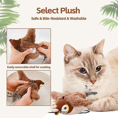 LIFLIX Flappy Bird Cat Toy for Indoor Cats, Simulated Chirping Flapping Wings Bird, Interactive Catnip Toys, Plush Kitten Exercise Toys (Brown Sparrow)