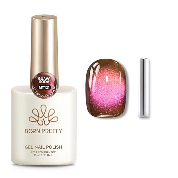 Born Pretty 15ML Cat Magnetic Eye Gel Polish, Pink Brown Gel Nail Polish Fall Winter Cat Holographic Magnetic Nail Polish Nail Art Manicure Salon DIY at Home