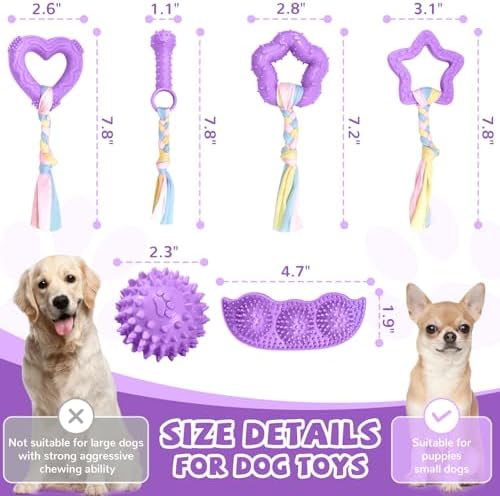 ABRRLO 6 Pack Puppy Teething Toys Cute Purple Puppy Chew Toys for Teething Small Breed Dog Chew Toy Interactive Pet Toy Set for Puppies to Keep Them Busy Soft Durable Small Breed Doggy Chewing Ball