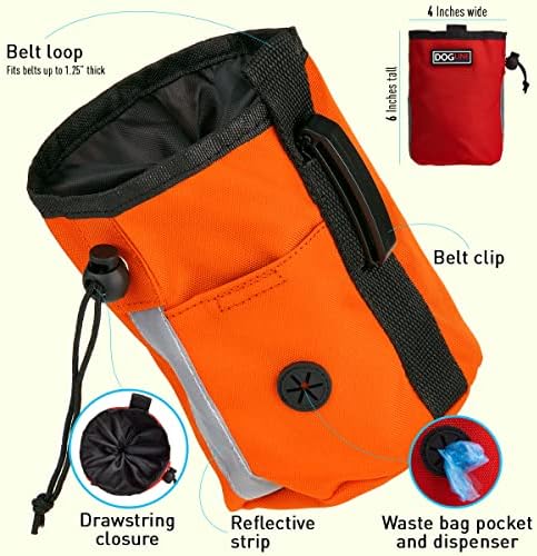 Dogline Dog Treat Pouch: Puppy Training Bag, Pet Kibbles and Snacks Holder, Litter Waste Bags Dispenser with Adjustable Drawstring Closure, Large Capacity with Mesh Pocket, Strong Nylon Material