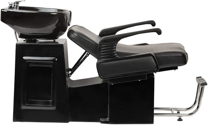 Buy-Rite Lounge Backwash Unit - Black Salon Shampoo Chair with Porcelain Sink, Adjustable Leg & Footrest, Ergonomic Headrest, Single Lever Faucet, Vacuum Breaker, TS-8012
