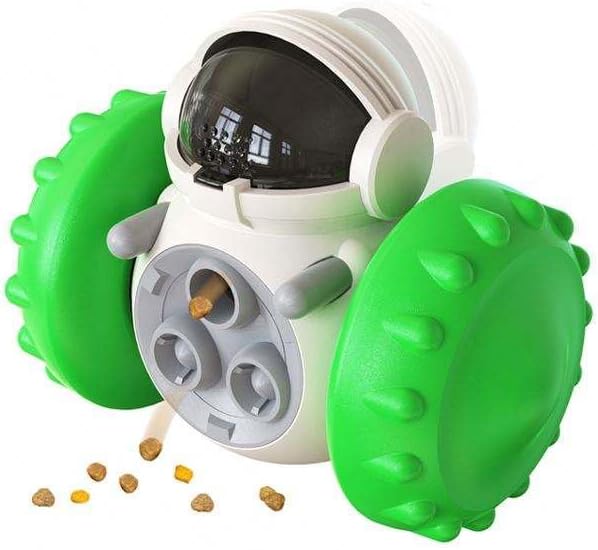 Interactive Pet Food Dispenser Toy for Dogs and Cats, Treat Dispensing Rolling Ball with Textured Wheels, Available in Yellow, Green, Black (Green)
