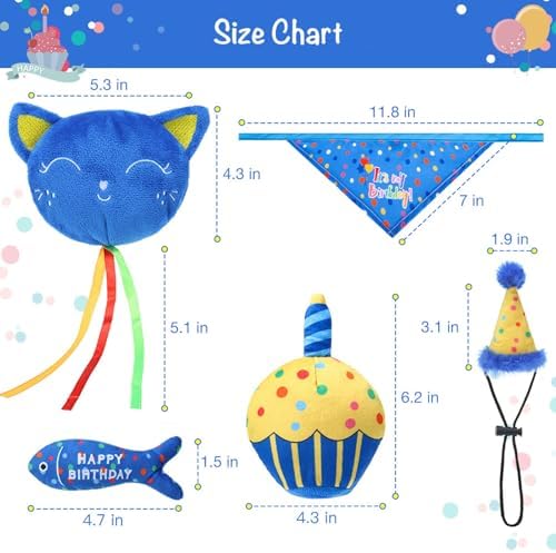 BINGPET Cat Birthday Decorations Outfit, 5 Pcs Catnip Toys for Indoor Cats