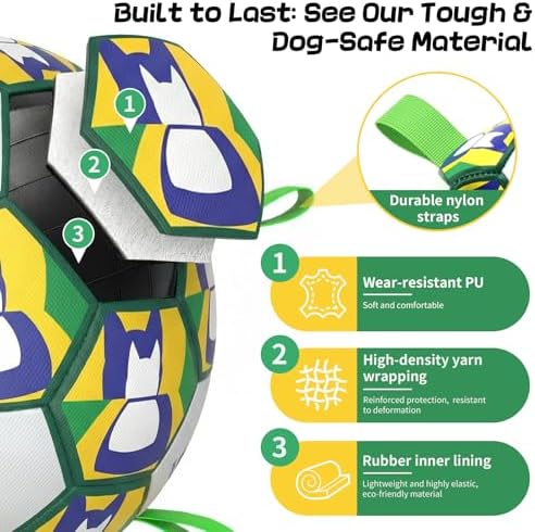 Dog Soccer Ball with Straps, 6 Inch for Small and Medium Dogs, B