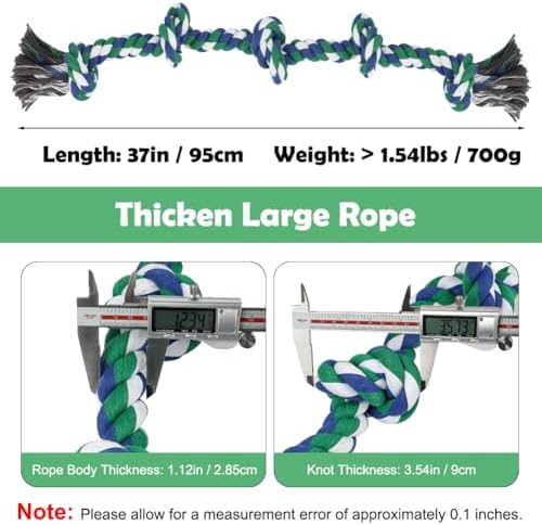 SZEE Dog Rope Toy for Large Dogs, 37 Inch 5 Knots, Tug of War Rope for Large Breeds, for Energy Release & Boredom Relief (Green & Blue)