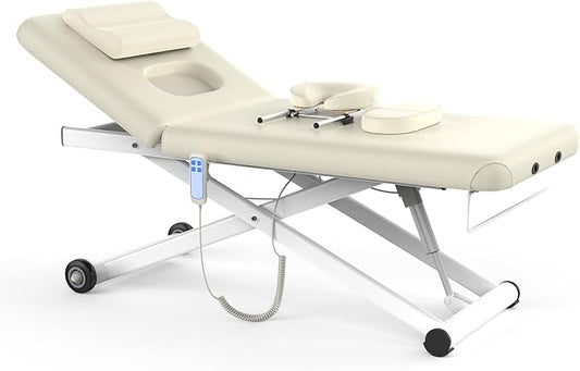 Dolonm Electric Massage Table, Heavy Duty Electric Lift and Electric Backrest 2 Motor Adjustable for Treatment/Medical Spa/Facial Bed/Beauty Bed/Massage Beds and More - 31.2 Wide x 75 Long, White