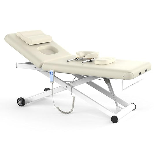 pouseayar Heavy Duty Electric Massage Table, Electric Lift and Electric Backrest 2 Motor Adjustable for Treatment/Medical Spa/Facial Bed/Beauty Bed/Massage Bed and More - 32 Wide x 75 Long - White
