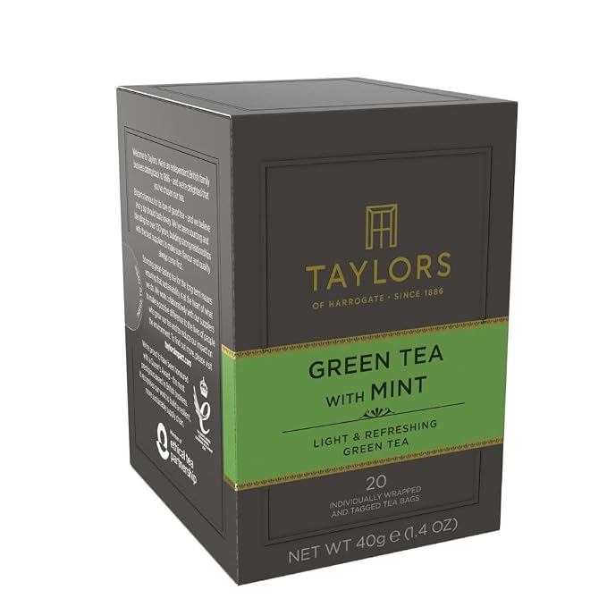 Taylors of Harrogate Green Tea with Mint, Individually Wrapped Bags, 20 Count (Pack of 1), Refreshing, Light & Lively, Caffeinated, Enjoy Hot or Iced, 20 Teabags