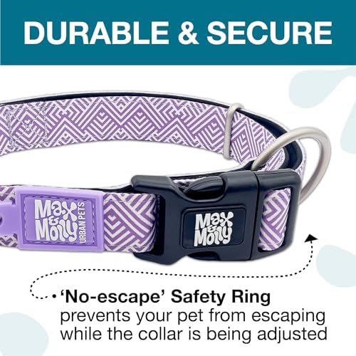 Max & Molly Urban Pets Smart ID Dog Collar - Soft Neoprene, Waterproof, Machine Washable, Power Buckle, Gotcha! QR Tag & Custom App Profile, Mykonos Lilac XS