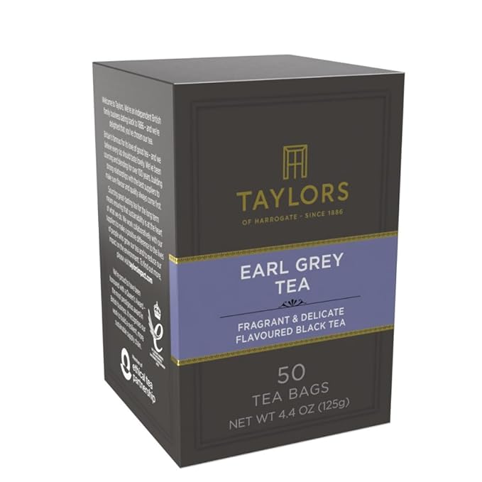 Taylors of Harrogate Earl Grey, Black Tea, Pillow Bags, 50 Count (Pack of 6), Fragrant, Delicate & Light, Caffeinated, Enjoy Hot or Iced, 300 Teabags Total