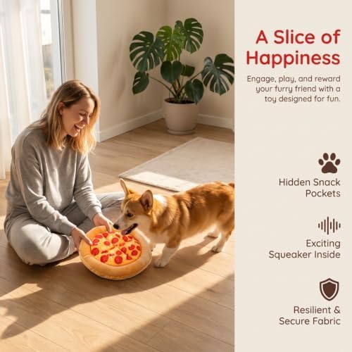 Milisten Pizza Dog Toy, Squeaky Plush Dog Toy with Light Filling