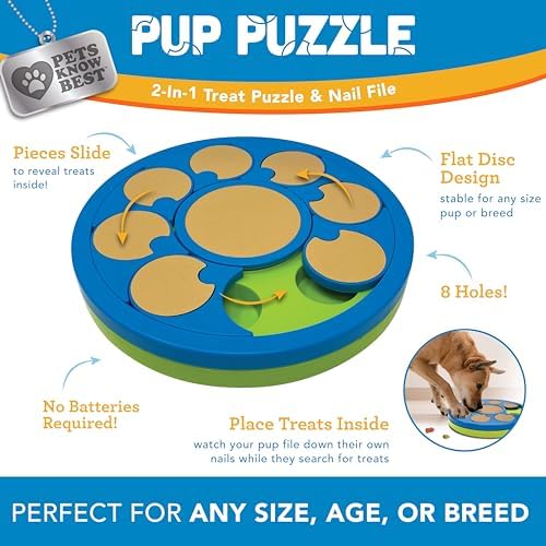 Pup Puzzle Interactive Dog Nail File Treat Dispensing Toy, Mentally Stimulating Nail Trimmer, Paw Care and Play Toy | Difficulty Level; Easy