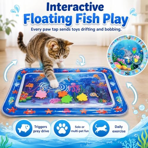 Aquameow Water Cat Toy,Claw-Resistant Sensory Cooling Water Mat，Rectangular