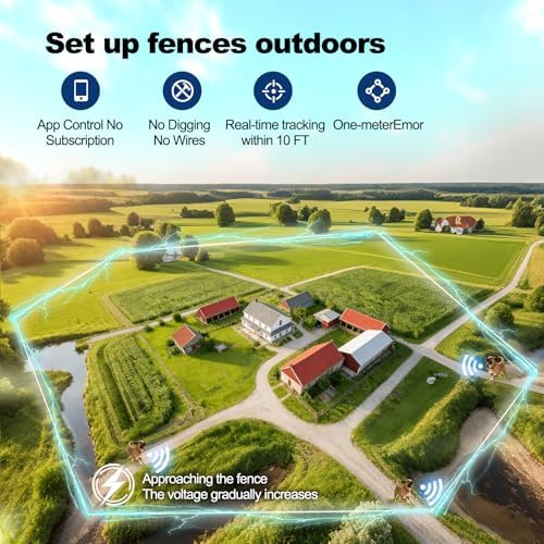 Wireless Electric GPS Dog Collar Fence for Medium/Large Dog: No Subscription Upgrade Pet Shock Barrier Containment System Yard Outdoor Perimeter,Stubborn Dog Train Bluetooth Collar for Dog Parent Red
