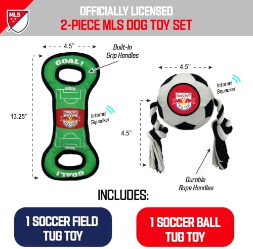 Pets First MLS New York Red Bulls Soccer Field Tug Toy & Soccer Ball Rope Toy Set for Dogs - Officially Licensed Interactive Squeaky Rope Fetch & Chew Toys with Team Logo