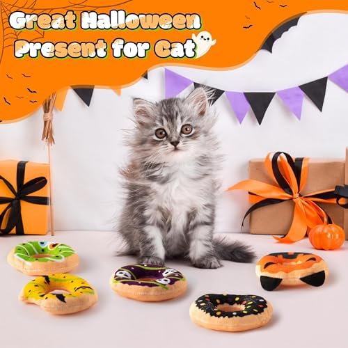 L1rabe Halloween Donut Catnip Stuffed Toys for Cats, Gift for Kitten Lovers