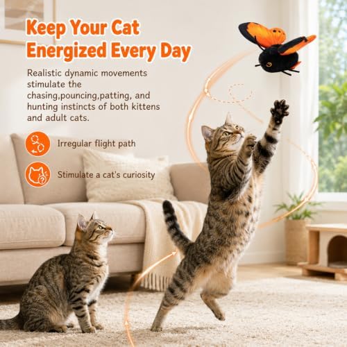 Smart Sensing Flapping Butterfly Toy Interactive Cat, Interactive Butterfly Cat Toy, Realistic Wing Motion, Sensor Triggered, Blue