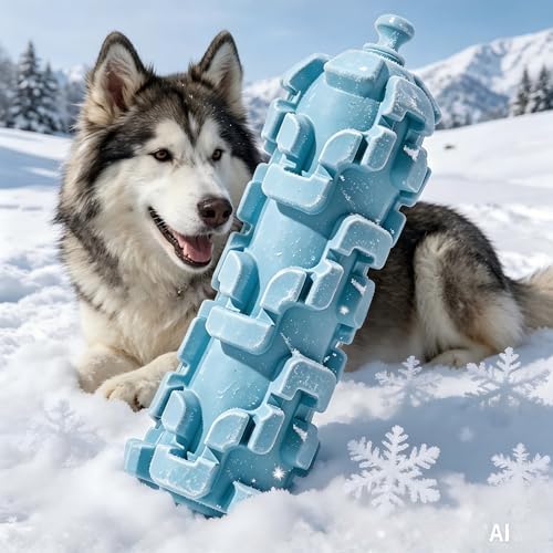 Freezable Treat Dispenser with 8 - Hours Cooling, Feeder for Large Dogs | Tough Durable Puzzle, Good for Dental Health, Easy to Clean, Portable Outdoor Camping Accessories