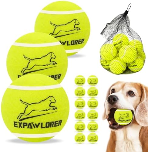EXPAWLORER Squeaky Tennis Balls for Dogs-12 Pack High Elastic Dog Toy Balls