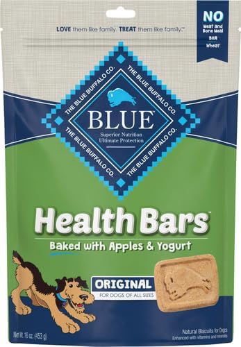 Blue Buffalo Health Bars Crunchy Dog Biscuits, Oven-Baked with Natural Ingredients, Apples & Yogurt, 16-oz Bag, (Pack of 4)