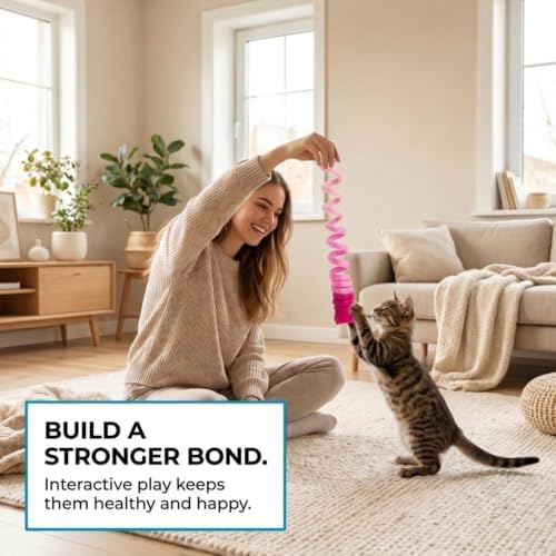 Glaciart One Felt Spring Cat Toy – 3 Pcs Soft Fuzzy Enrichment 100% Natural Wool - Interactive Stretchable Play Cat Toy Set - Safe for Pets, Non-AZO Colored Dyes - 30” Long