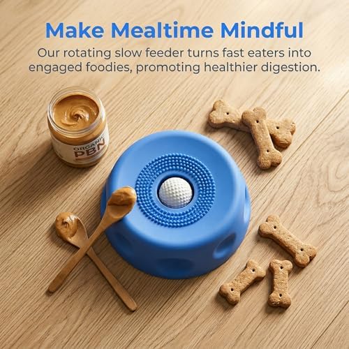 Slow Feeder Dog Bowls for Liquid Treat, Silicone Pet Lick Roll Ball Bowl with Anti-Slip Base Tongue Cleaning Interactive Lick Toy for Large Medium Small Breeds Dietary Supplement