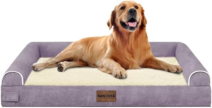 Orthopedic Dog Bed for X-Large Dogs, 40 x 32 Inch, Purple | Egg crate foam for joint support, 3-sided bolster pet sofa, waterproof lining, washable cover, and non-skid base