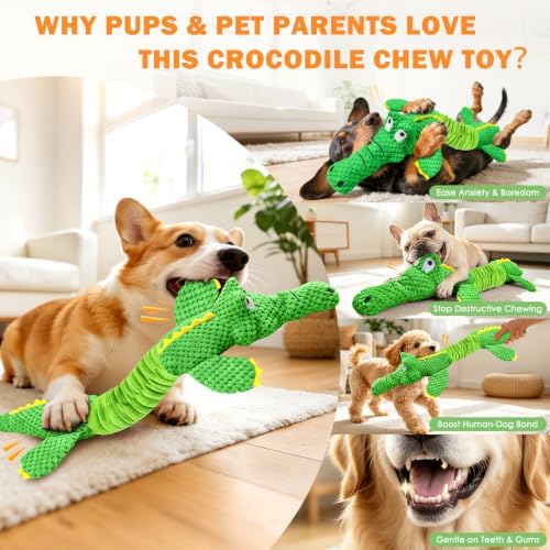 WOWBALA Crocodile Squeaky Dog Toys for Moderate Chewers, Toss & Fetch Play
