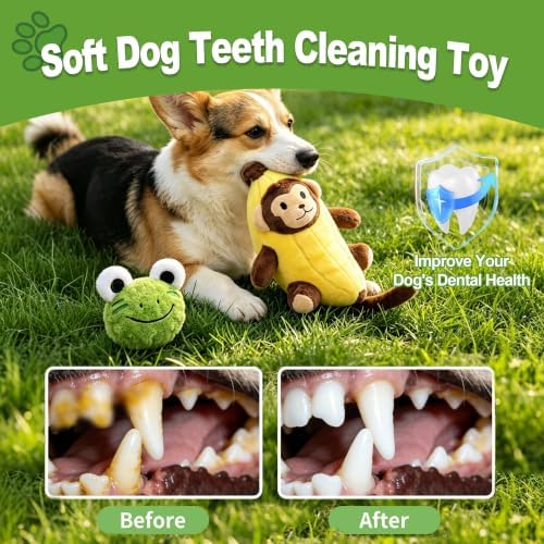 2-Pack Dog Squeaky Toy Plush Banana with Monkey & Frog Ball