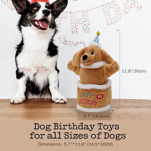 Fuzzwoof Dog Birthday Cake Toy, Interactive Singing & Dancing Dog Birthday Toy with Birthday Song, Plush Musical Puppy Toy for Small, Medium and Large Dogs, Funny Dog Birthday Gift and Party Toy