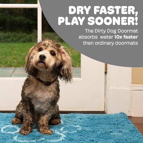Dog Gone Smart Dirty Dog Doormat - Fast Drying Rug with Super Gripper Backing for Clean Floors - Super Absorbent and Machine Washable Mat for Muddy Paws - Aqua | Fast Drying Rug with Super Gripper Backing for Clean Floors - Absorbent Microfiber and Mac...