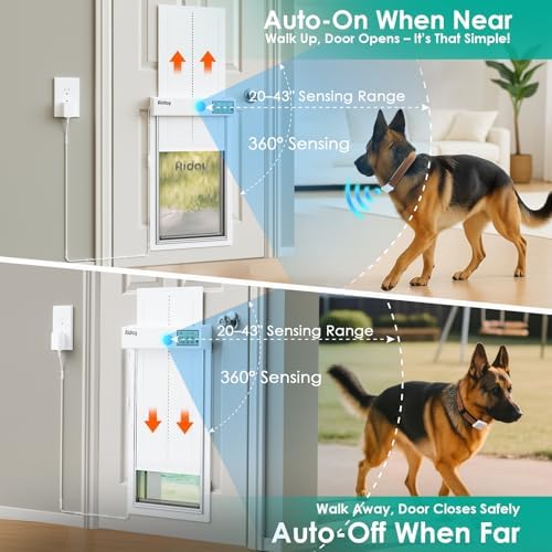 Automatic Dog Door with Collar Sensor, Up to 200 lbs, Electronic Extra Large Dog Door for Exterior Door with Mains-Powered, Anti-Pinch, Timing Function(XL)