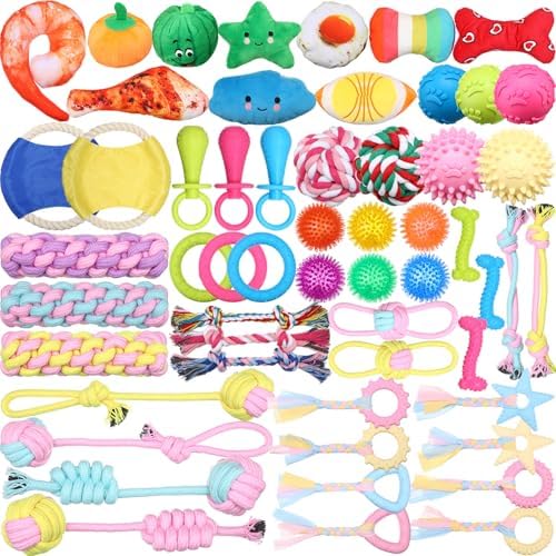 Syhood 60 Pcs Squeaky Dog Toys Bulk Plush Rope, Multicolor, Sweet Style