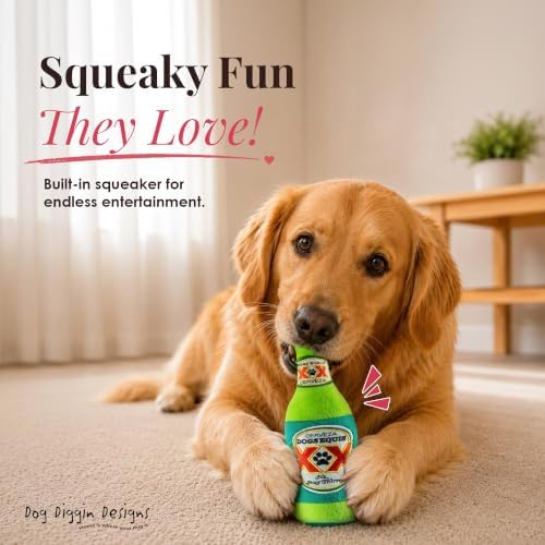 Dog Diggin Designs Dogs Equis Cerveza Plush Dog Toy | Luxury-Inspired Parody Beer Bottle Dog Toy with Squeaker, Soft Plush Novelty Dog Toy – Shaken, Not Stirred!