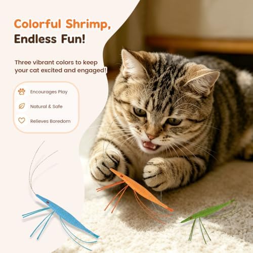 Andiker 3 PCS Bright Colors Catnip Toys, 12 CM Yarn Handmade Shrimp Cat Chew Toy with Gentle Sound Bell, Interactive Cat Toys for Indoor Cats Chewing Playing